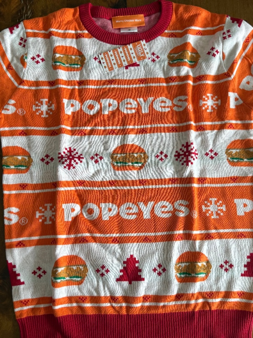 Popeyes “Chicken Sandwich Wars” Ugly Christmas Sweater Unisex M NEW w/ Tags